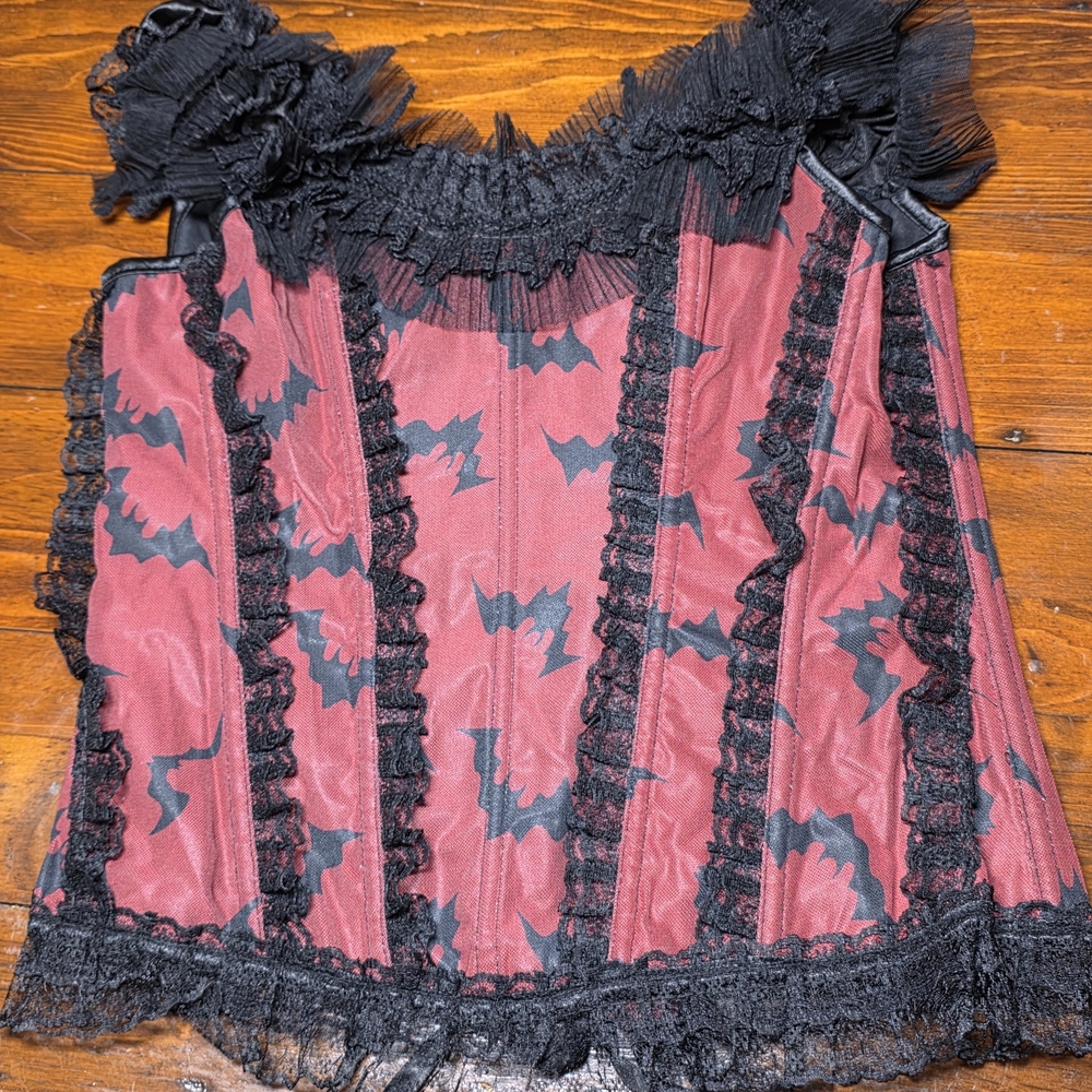 Red & Black Lace Bats Corset Top